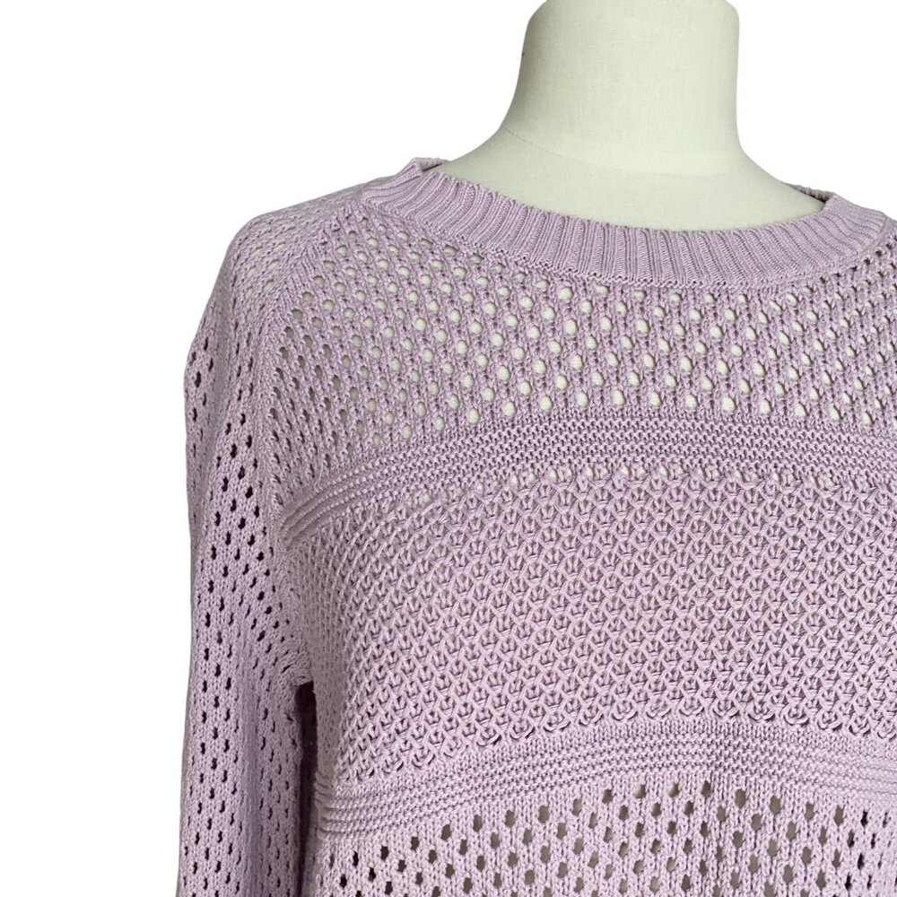 Prana Onward Open Knit Pointelle Sweater Lavender Purple Crochet Organic Cotton - Picture 6 of 14